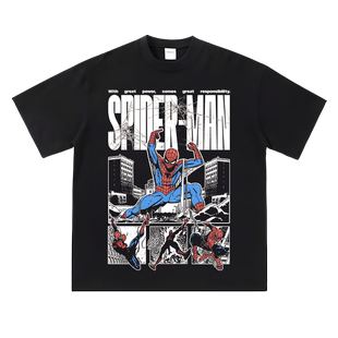 蜘蛛侠SpiderMan印花短袖蓝红配色美式漫威复仇者潮牌夏T恤