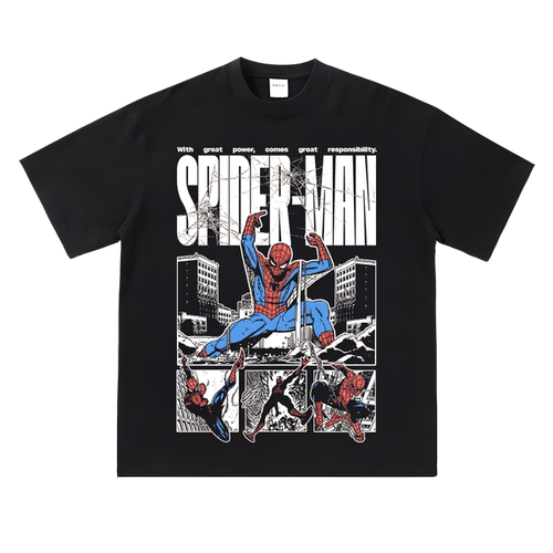 蜘蛛侠SpiderMan印花短袖蓝红配色美式漫威复仇者潮牌夏T恤