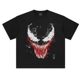 美式印花复古oversize落肩宽松五分袖T恤漫威电影毒液VENOM周边