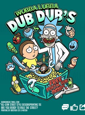 潮牌动漫瑞克与莫蒂rickandmorty印花周边纯棉短半袖T恤男二次元