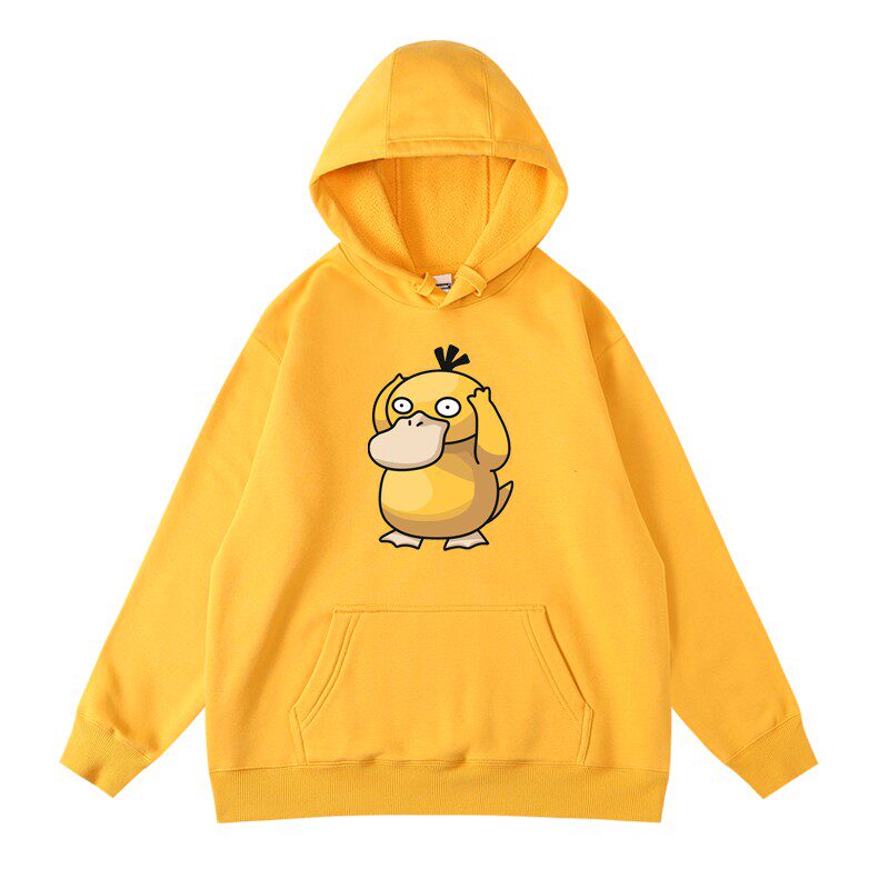 小精灵可达鸭宝可梦印花周边衣服潮牌秋冬连帽套头卫衣加绒帽衫男