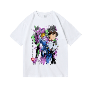 二次元动漫卡通新世纪福音战士真嗣宽松印花纯棉短半袖男女T恤夏