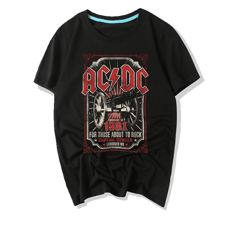 全倾斜夏季纯棉圆领半袖短袖男装摇滚周边青少年T恤乐队acdc