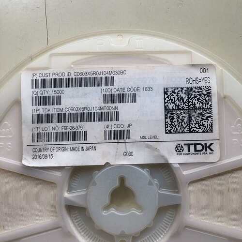议价TDK贴片电容 C0603X5R0J104M03BC可维修