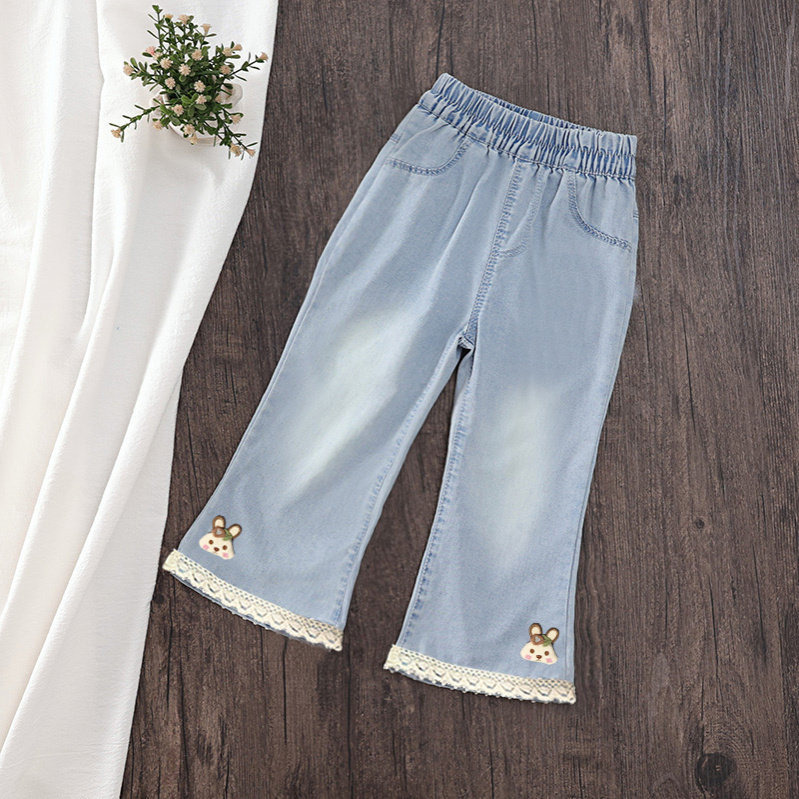 女童天丝牛仔裤微喇叭夏季薄款直筒裤小女孩休闲裤中小童防蚊裤
