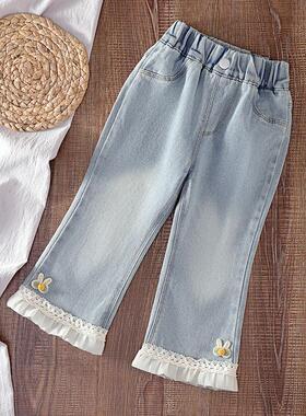 女童牛仔裤春秋款2025新款儿童喇叭裤宝宝春装弹力长裤子洋气时髦