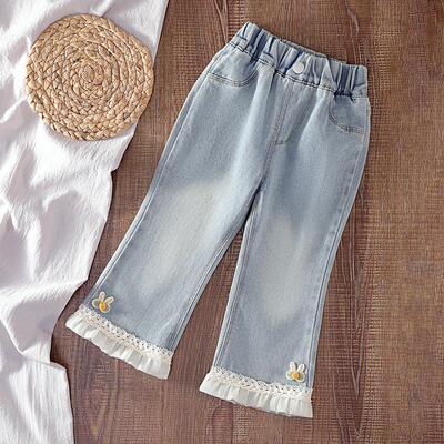 女童牛仔裤春秋款2026新款儿童喇叭裤宝宝春装弹力长裤子洋气时髦