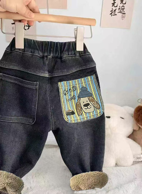 男童加厚羊羔绒牛仔裤冬季儿童保暖秋冬男孩加绒宝宝一体绒