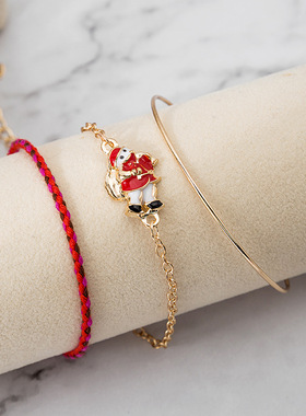 新款圣诞节礼品手链 多层叠戴圣诞老人花环雪人雪橇手镯手环