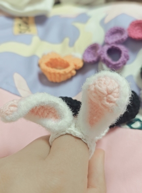 原创成品手工钩织毛线兔耳朵戒指可爱帕恰狗熊猫狐狸狼草莓熊指环