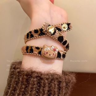 复古辣妹风豹纹小猫项圈女一款两戴甜酷手链小众高级感项链