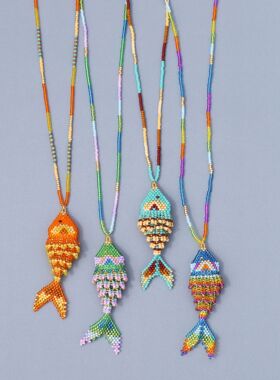 新款设计纯手工编织穿串珠欧美跨境海洋热带彩色鱼项链饰品个性