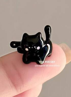 萌趣可爱黑色小猫耳骨夹款2025新款小巧精致耳环学生个性百搭耳饰