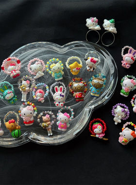 可爱卡通kt猫戒指女小众设计感高级轻奢食指戒时尚个性指环