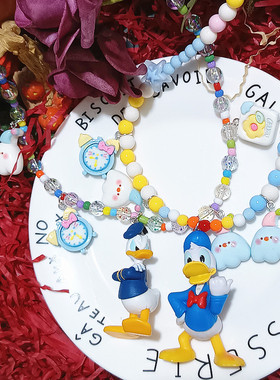 原创可爱的唐老鸭duck彩色串珠时尚颈链锁骨链短款项链颈链女