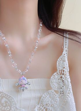 彩色滴釉泡泡玛特吊坠水晶串珠项链女小众个性甜酷少女百搭锁骨链