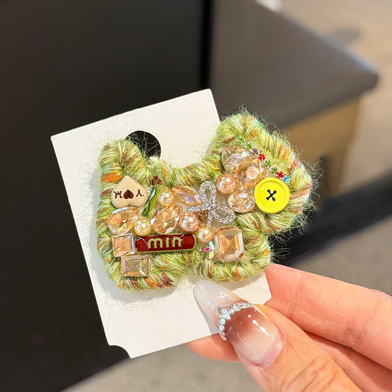 多巴胺系列毛线小狗水钻边夹纽扣水晶发绳前额刘海碎发重工发饰