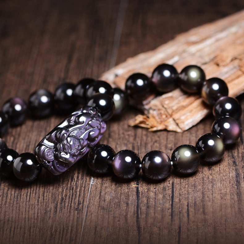 天然冰种黑曜石貔貅手链男女水晶情侣招财转运本命年佛珠礼物手串