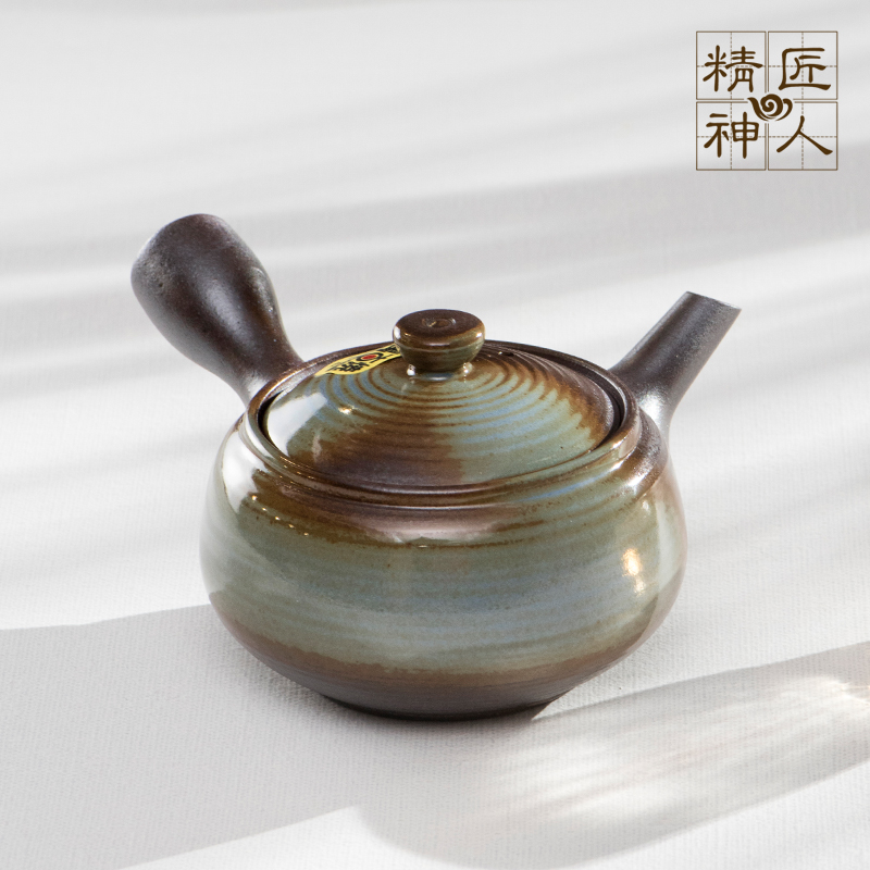日本进口 万古烧陶制横手急须 日式侧把壶 内置过滤网泡茶壶