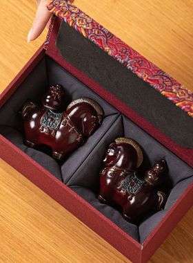 创意礼品招财生肖马变色茶宠摆件国潮马上福禄福袋可旋转生日礼物