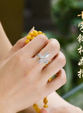 千叶泰银十字杵戒指金刚杵开口可调节藏式个性复古戒指男女款百搭