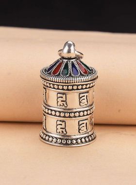 千叶泰银复古做旧男款可打开放小物吊坠圆柱圆筒银盒大嘎乌吊坠