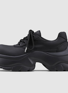 BBF增高6厘米老爹鞋男黑色大头鞋厚底百搭小黑鞋高级感德比皮鞋潮