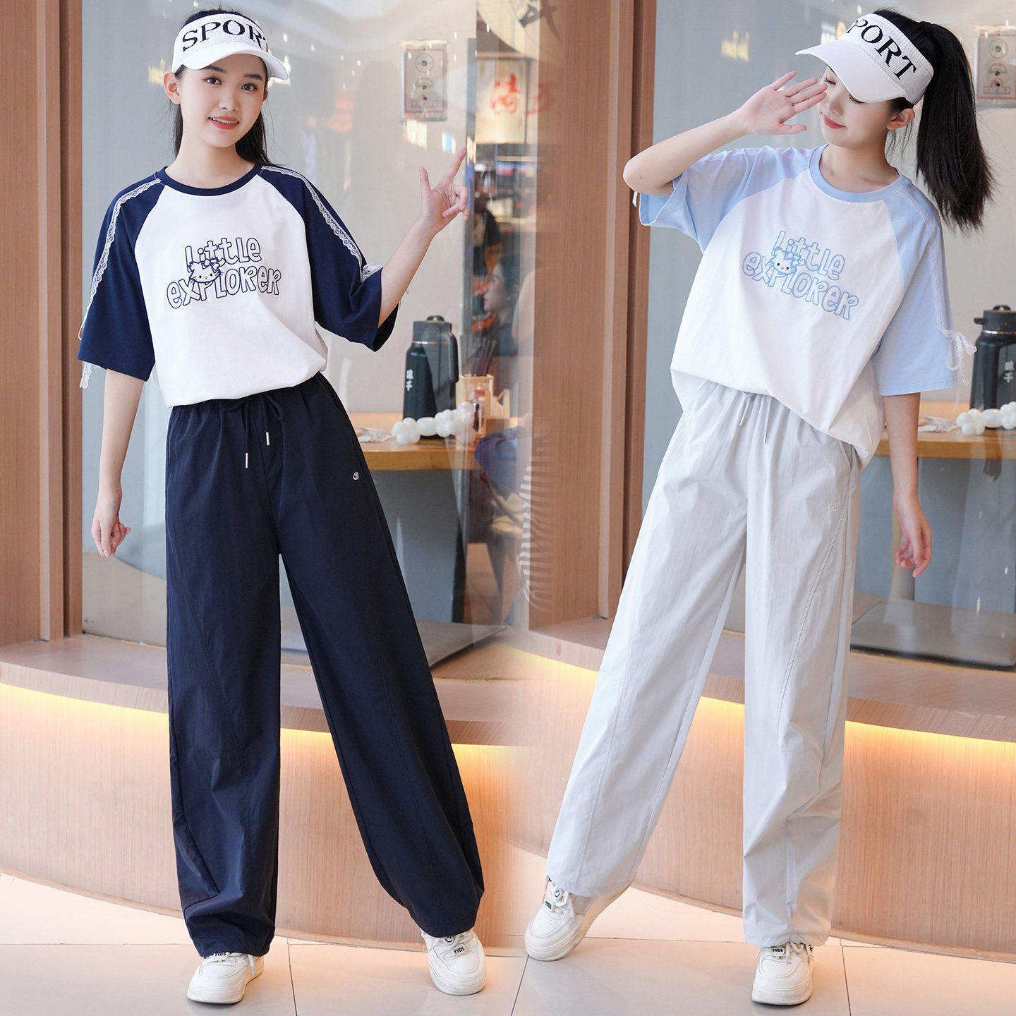 女大童夏装少女运动套装初高中女生日常上学百搭两件套T恤直筒裤