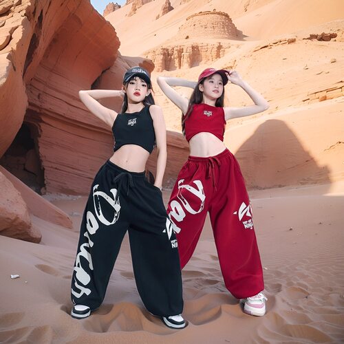 尼恩家女童爵士舞服套装jazz紧身露脐海浪背心儿童街舞表演出服潮