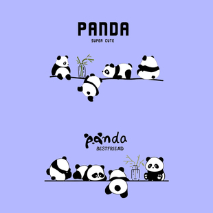 可爱四只熊猫烫画贴印花贴卡通动物DIY热转印电熨斗烫画衣服2025