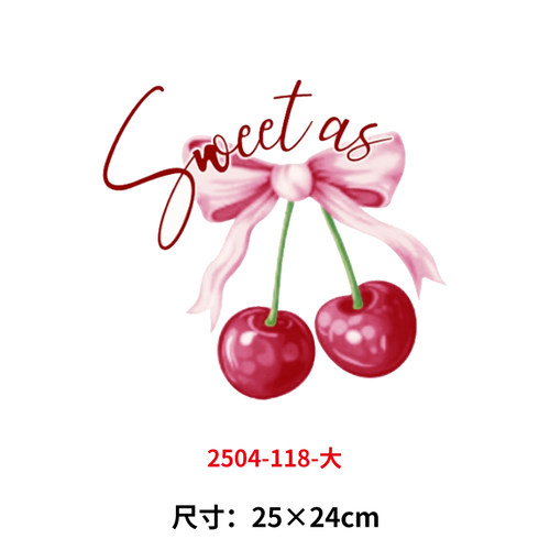 蝴蝶结樱桃烫画印花贴