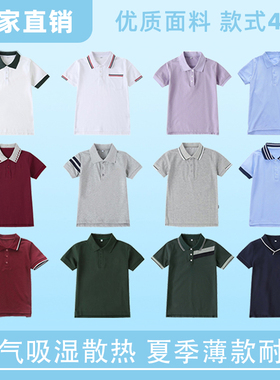 儿童POLO衫夏季中小学生校服浅蓝色T恤男女童枣红短袖幼儿园园服