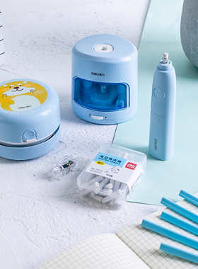 得力33303电动卷笔刀文具礼盒套装转笔刀铅笔削笔器小学生用削笔刀儿童电动橡皮铅笔刀三件套安全自动刨笔机