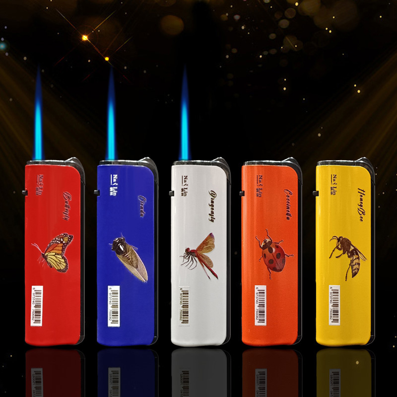创意新款金属铁壳昆虫直冲防风打火机一次性塑料充气家用户外火机
