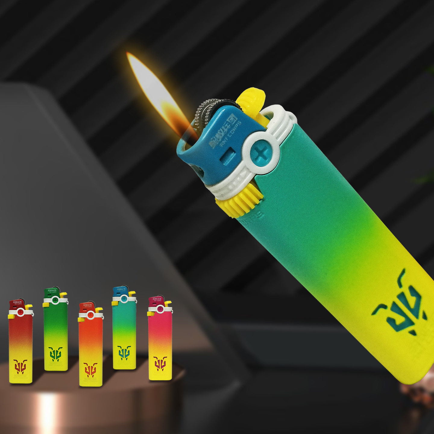 彩色渐变高品质砂轮金属打火机充气明火个性创意超薄时尚潮流男士