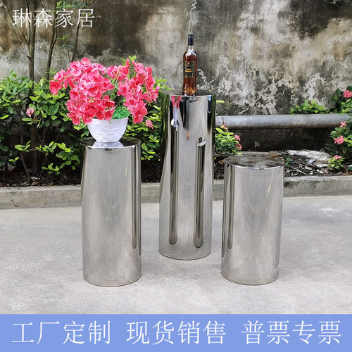 镜面不锈钢圆柱立柱展台