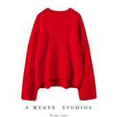 一看就是高货 女圆领纯羊绒毛衣厚 绞花羊绒衫 2024新款 喇叭廓袖