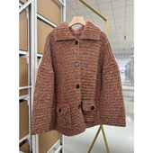 这版 上衣 女针织开衫 我沦陷了 纯羊绒复古翻领慵懒风简约气质款