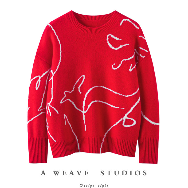 龙年限定！国风喜庆红色本命年羊绒毛衣女2024新款圆领长袖上衣,女装/女士精品,羊绒衫,淘宝优惠券,粉丝福利购,淘宝优惠卷