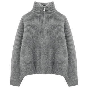 DFH心动至上~小拉绒山羊绒加厚竖高领春季拉链毛衣高级感