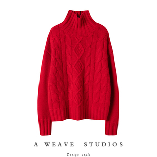 冬凤凰半高领羊绒衫女100纯山羊绒加厚宽松秋冬新款针织