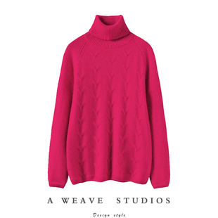 女100%纯山羊绒套头冬季 高领羊绒衫 宽松针织打底毛衣 型好到爆 版