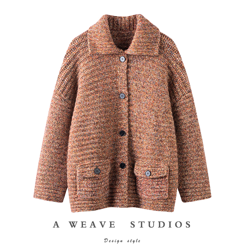 这版我沦陷了~ 纯羊绒复古翻领慵懒风简约气质款女针织开衫上衣