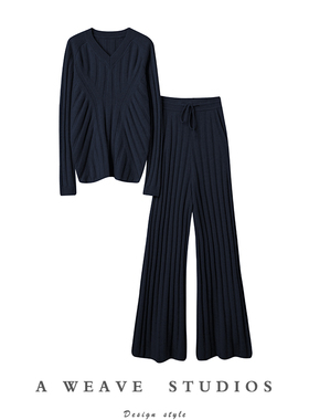 美！提升气质！！加厚V领羊绒衫女套装纯羊绒裤子女直筒裤两件套