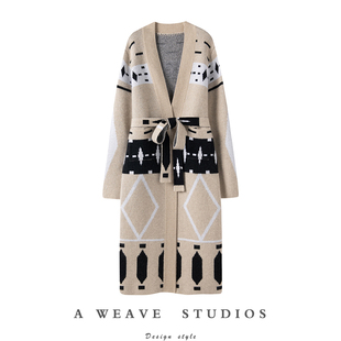 “隆冬礼物”100%山羊绒950g+提花宽松针织大衣羊绒外套