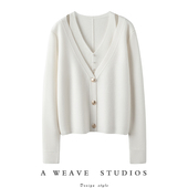 高智都市感～双层v领山羊绒开衫 女纯羊绒毛衣针织开衫 外套秋冬