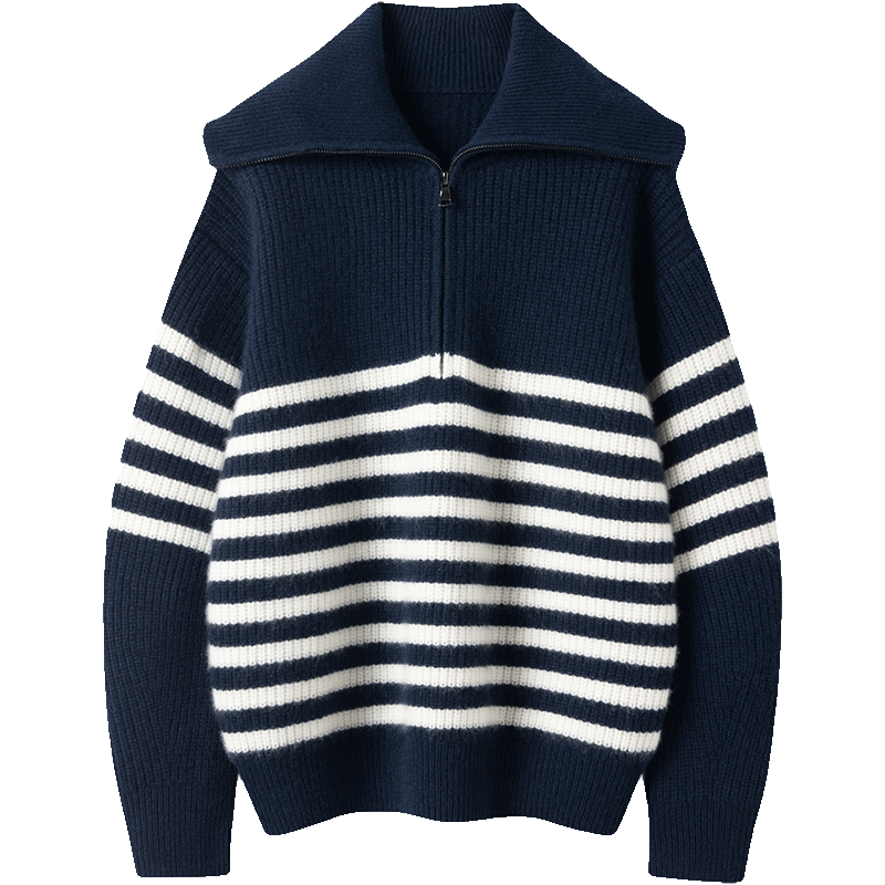 格外显肤白！海军领/高领 套头纯羊绒衫女秋冬条纹针织羊绒毛衣