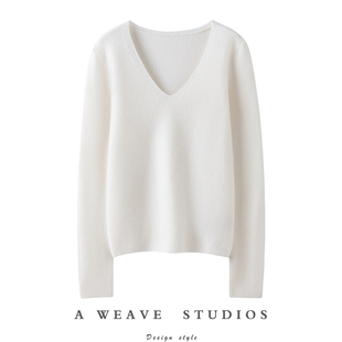 万般宠溺喜欢!穿搭很抬气~V领羊绒衫女纯羊绒毛衣套头针织打底衫