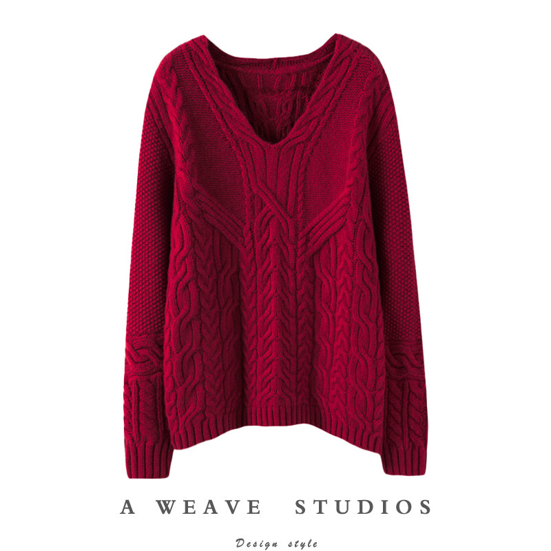 意大利气质有没有！重磅加厚粗针V领羊绒衫女纯羊绒毛衣套头宽松,女装/女士精品,羊绒衫,淘宝优惠券,粉丝福利购,淘宝优惠卷