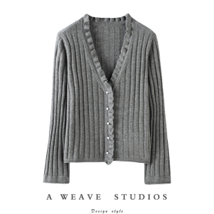 保暖毛衣百搭 女V领波浪边秋冬新品 不挑肤色身形 100%纯山羊绒开衫